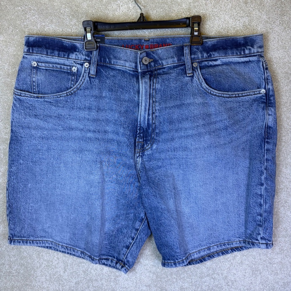 Lucky Brand Denim Shorts Mens 38 Blue Loose Fit Mid Rise Stretch Above The Knee
